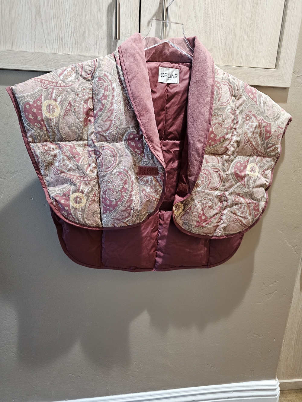 Celine Pink Paisley Quilted Cape-Style Vest